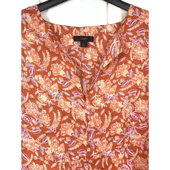 J.CREW Women’s Orange Floral Long Sleeve Ramie Tunic Top in Painted Block Size L - Picture 2 of 11